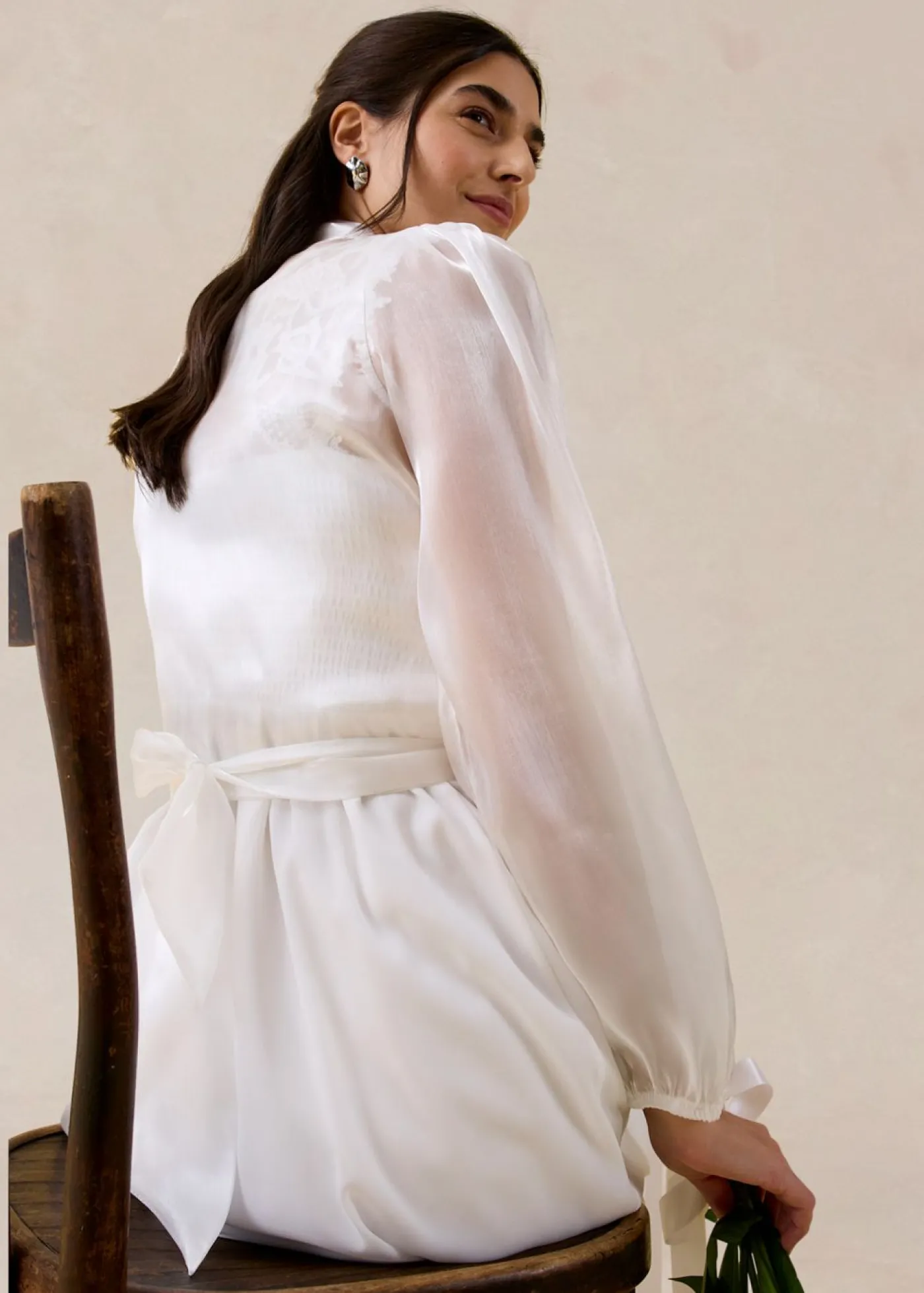 bonprix bonprix Bolero de tul fino con detalle de lazo Blanco lana Sale