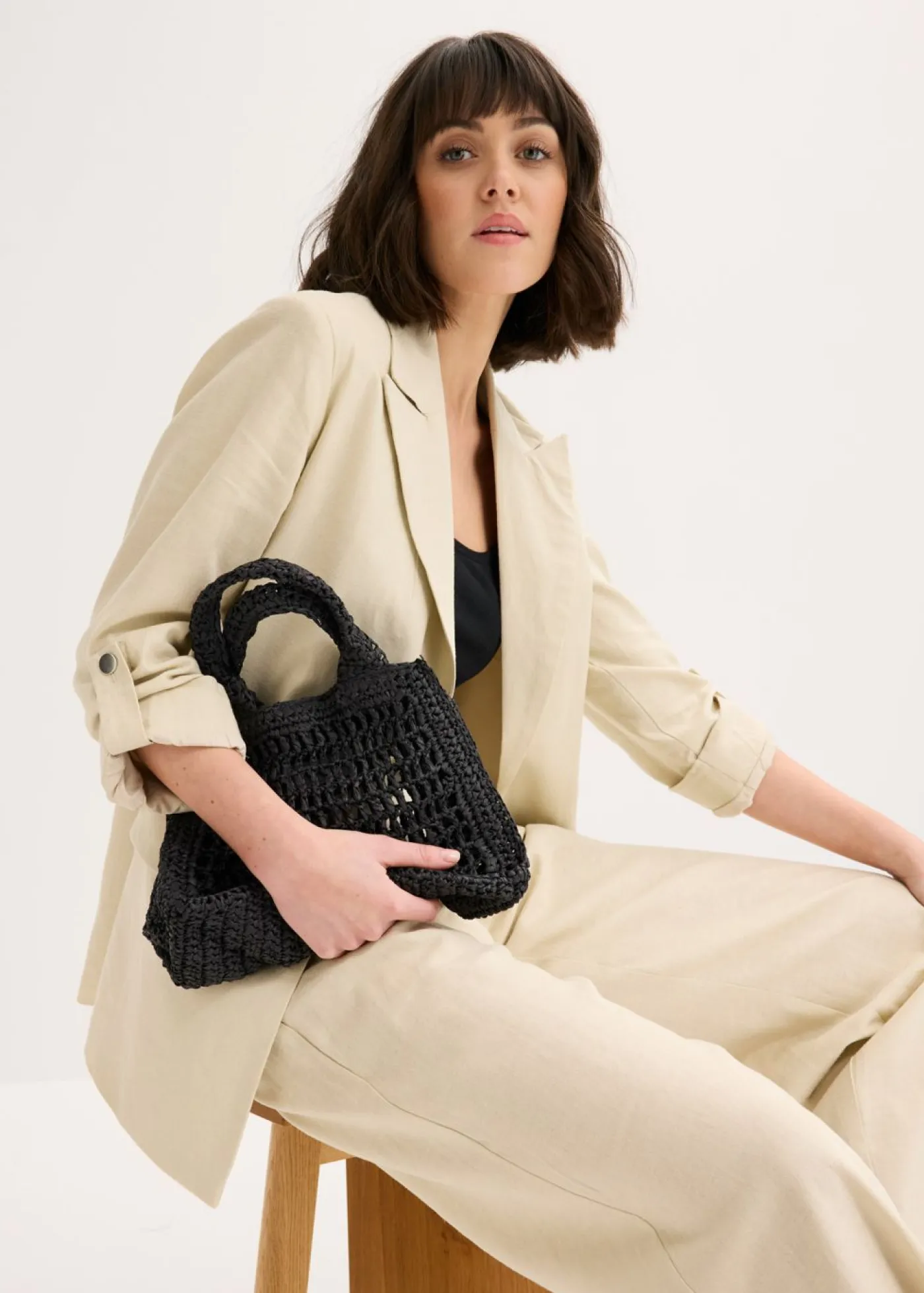 bonprix bonprix Bolso bandolera de paja Negro New