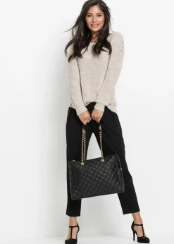 bonprix bonprix Bolso de mano con pespunte decorativo Negro-dorado Outlet