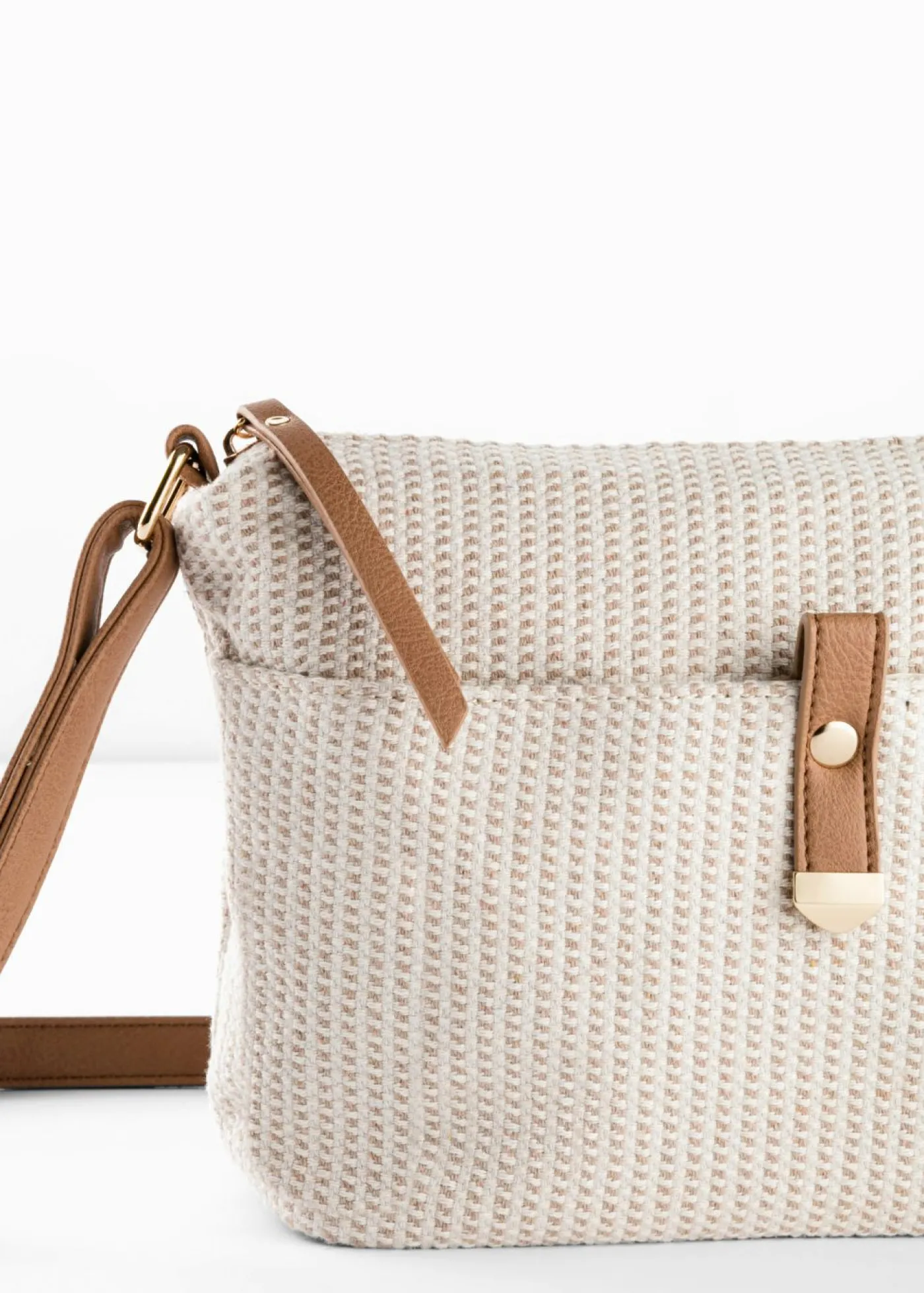 bonprix bonprix Bolso de tela con detalles Crema-coñac Clearance