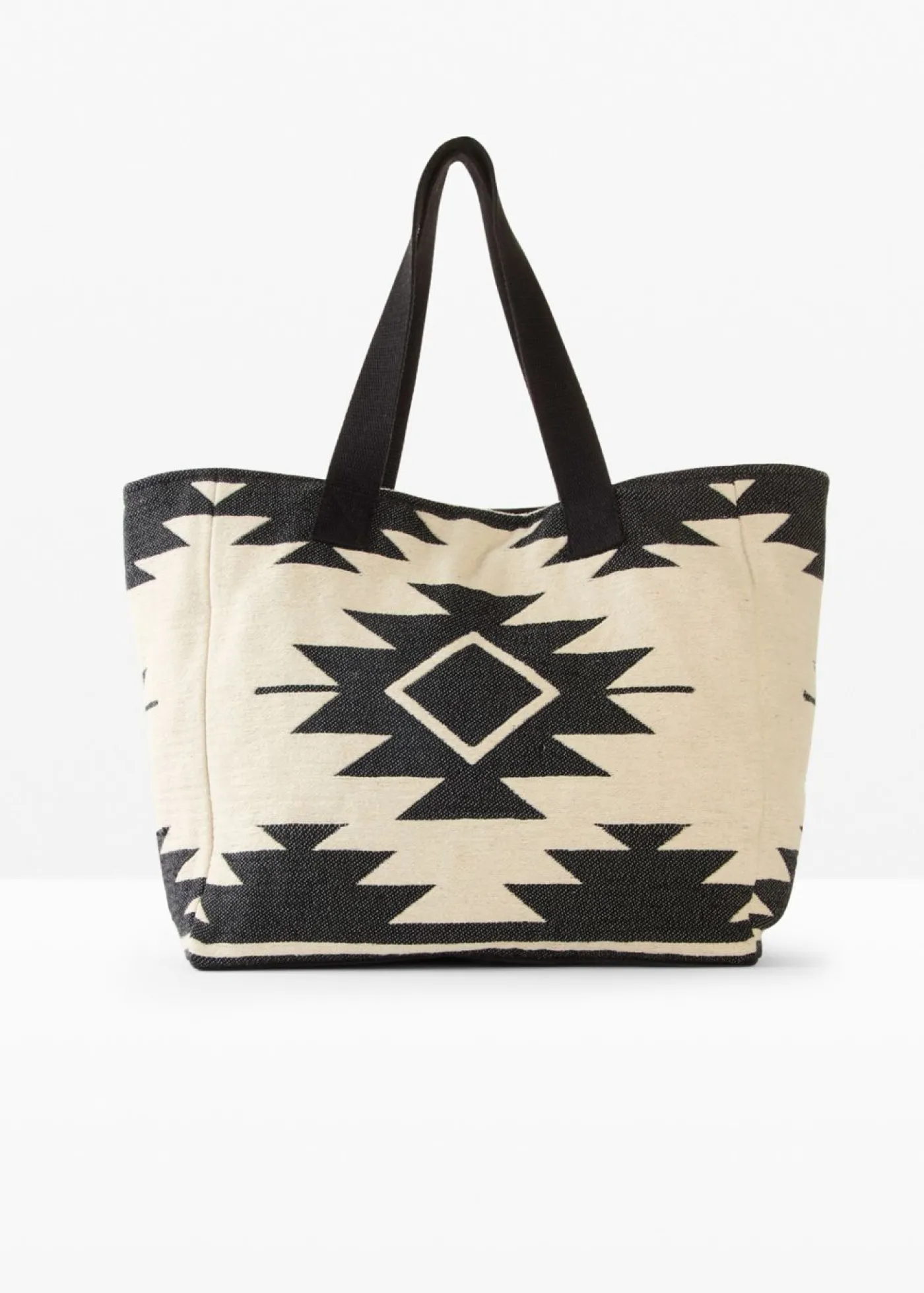 bonprix bonprix Bolso shopper de lona Beige natural/negro con estampado gráfico Online