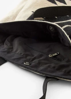 bonprix bonprix Bolso shopper de lona Beige natural/negro con estampado gráfico Online