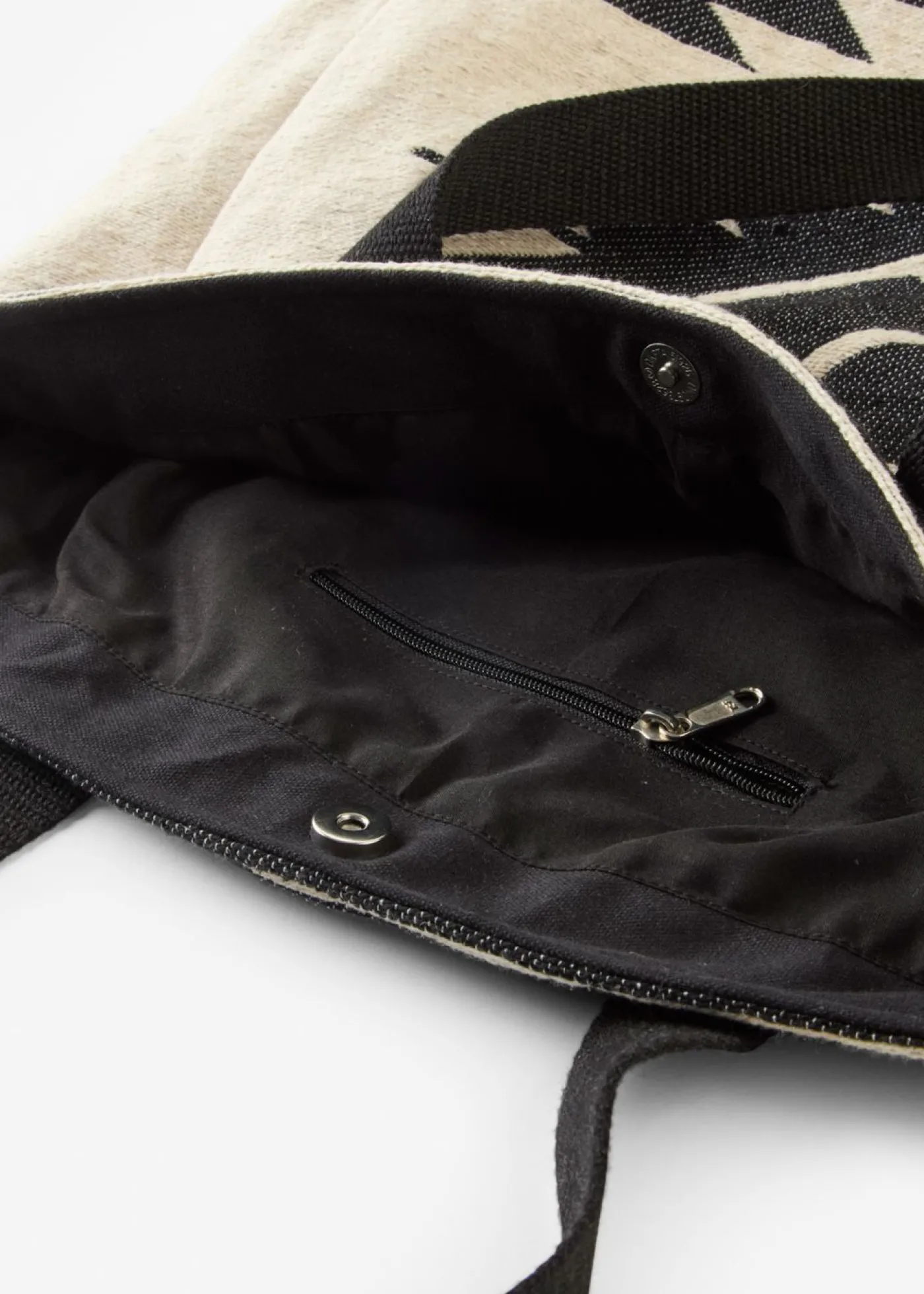 bonprix bonprix Bolso shopper de lona Beige natural/negro con estampado gráfico Online