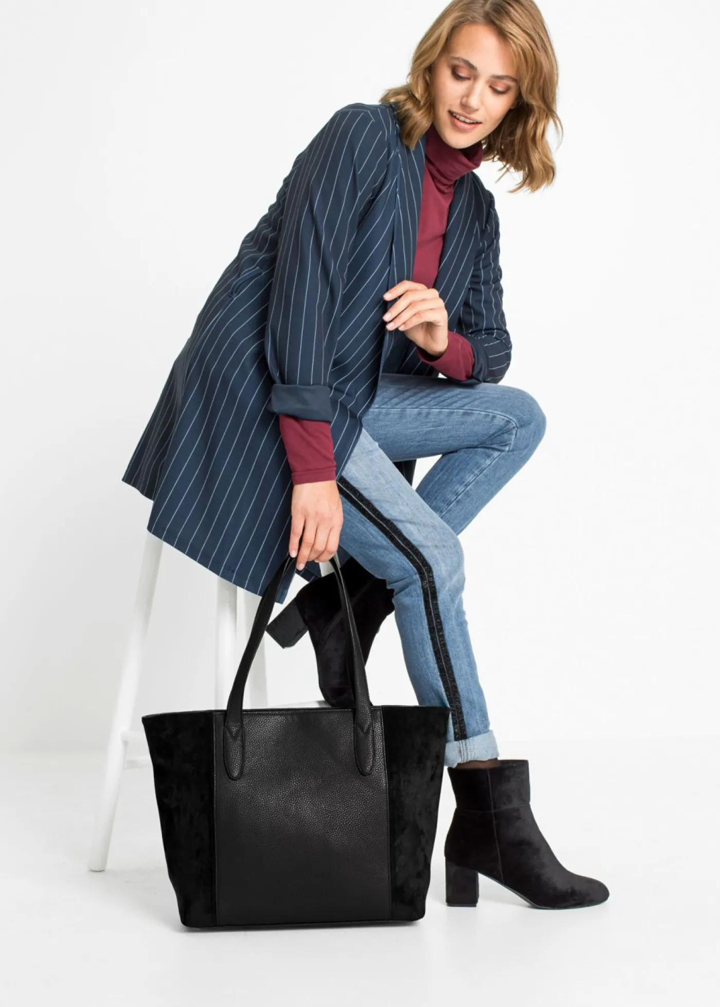 bonprix bonprix Bolso shopper grande con mezcla de materiales Negro Online