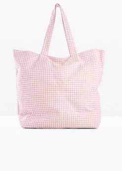 bonprix bonprix Bolso tipo shopper de lona con estampado de cuadros vichy malva-blanco lana a cuadros Hot