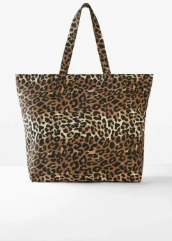 bonprix bonprix Bolso tipo shopper de lona con estampado de leopardo estampado leo negro/beige Outlet