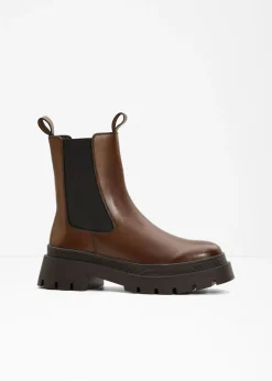 bonprix bonprix Botas Chelsea de cuero Marrón oscuro Sale