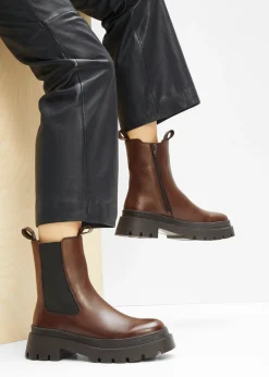 bonprix bonprix Botas Chelsea de cuero Marrón oscuro Sale