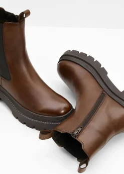 bonprix bonprix Botas Chelsea de cuero Marrón oscuro Sale