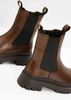 bonprix bonprix Botas Chelsea de cuero Marrón oscuro Sale