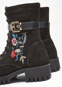 bonprix bonprix Botas con cordones y bordado Negro Clearance