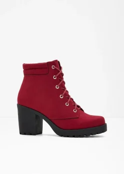 bonprix bonprix Botas con cordones y tacón ancho Rojo oscuro Outlet