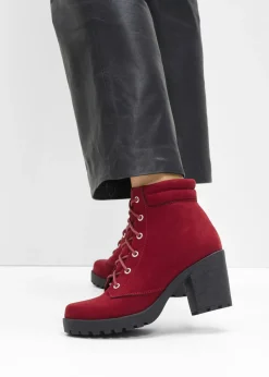 bonprix bonprix Botas con cordones y tacón ancho Rojo oscuro Outlet