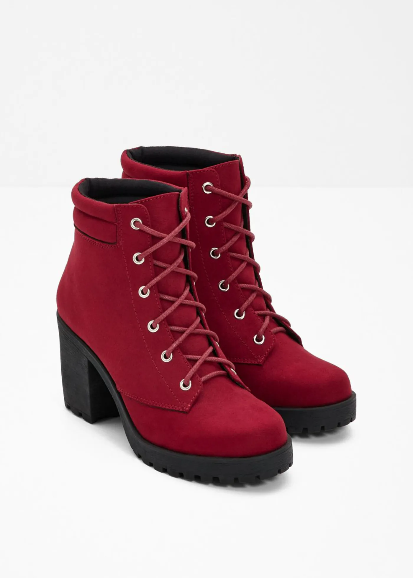 bonprix bonprix Botas con cordones y tacón ancho Rojo oscuro Outlet