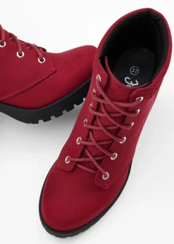 bonprix bonprix Botas con cordones y tacón ancho Rojo oscuro Outlet