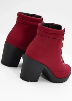 bonprix bonprix Botas con cordones y tacón ancho Rojo oscuro Outlet