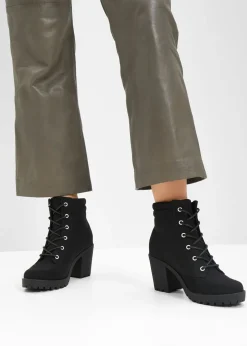 bonprix bonprix Botas con cordones y tacón ancho Negro Sale