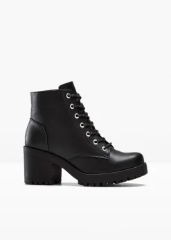 bonprix bonprix Botas con cordones y tacón ancho Negro Clearance