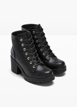 bonprix bonprix Botas con cordones y tacón ancho Negro Clearance