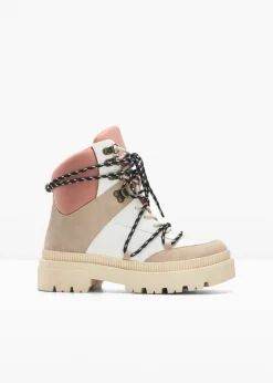 bonprix bonprix Botas forradas con cordones Beige-blanco-rosado Sale