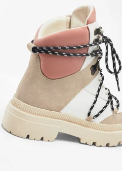 bonprix bonprix Botas forradas con cordones Beige-blanco-rosado Sale