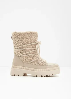 bonprix bonprix Botas forradas con cordones Arena claro Hot