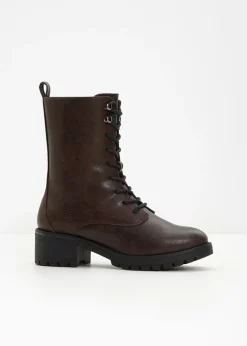bonprix bonprix Botas forradas con cordones Marrón oscuro Clearance