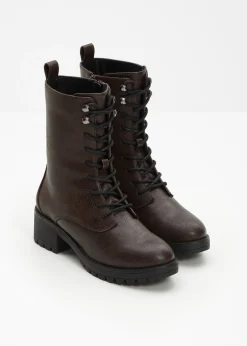 bonprix bonprix Botas forradas con cordones Marrón oscuro Clearance