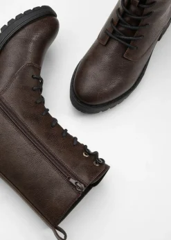 bonprix bonprix Botas forradas con cordones Marrón oscuro Clearance