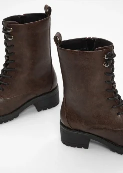 bonprix bonprix Botas forradas con cordones Marrón oscuro Clearance