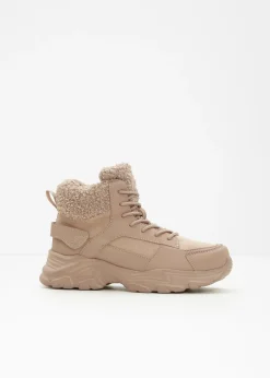 bonprix bonprix Botas forradas con cordones Café con leche Discount