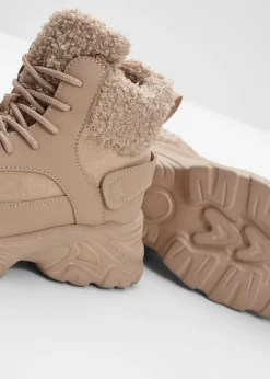 bonprix bonprix Botas forradas con cordones Café con leche Discount