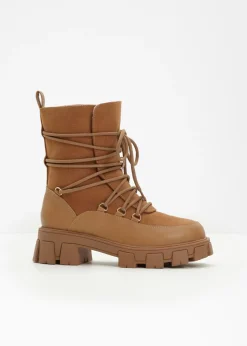 bonprix bonprix Botas forradas con cordones Avellana Hot