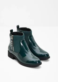bonprix bonprix Botines con aspecto de charol Verde oscuro Online