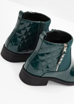 bonprix bonprix Botines con aspecto de charol Verde oscuro Online