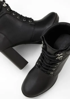 bonprix bonprix Botines con cordones y tacón alto Negro Discount
