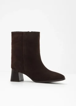 bonprix bonprix Botines de piel Marrón oscuro Online