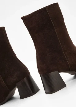 bonprix bonprix Botines de piel Marrón oscuro Online