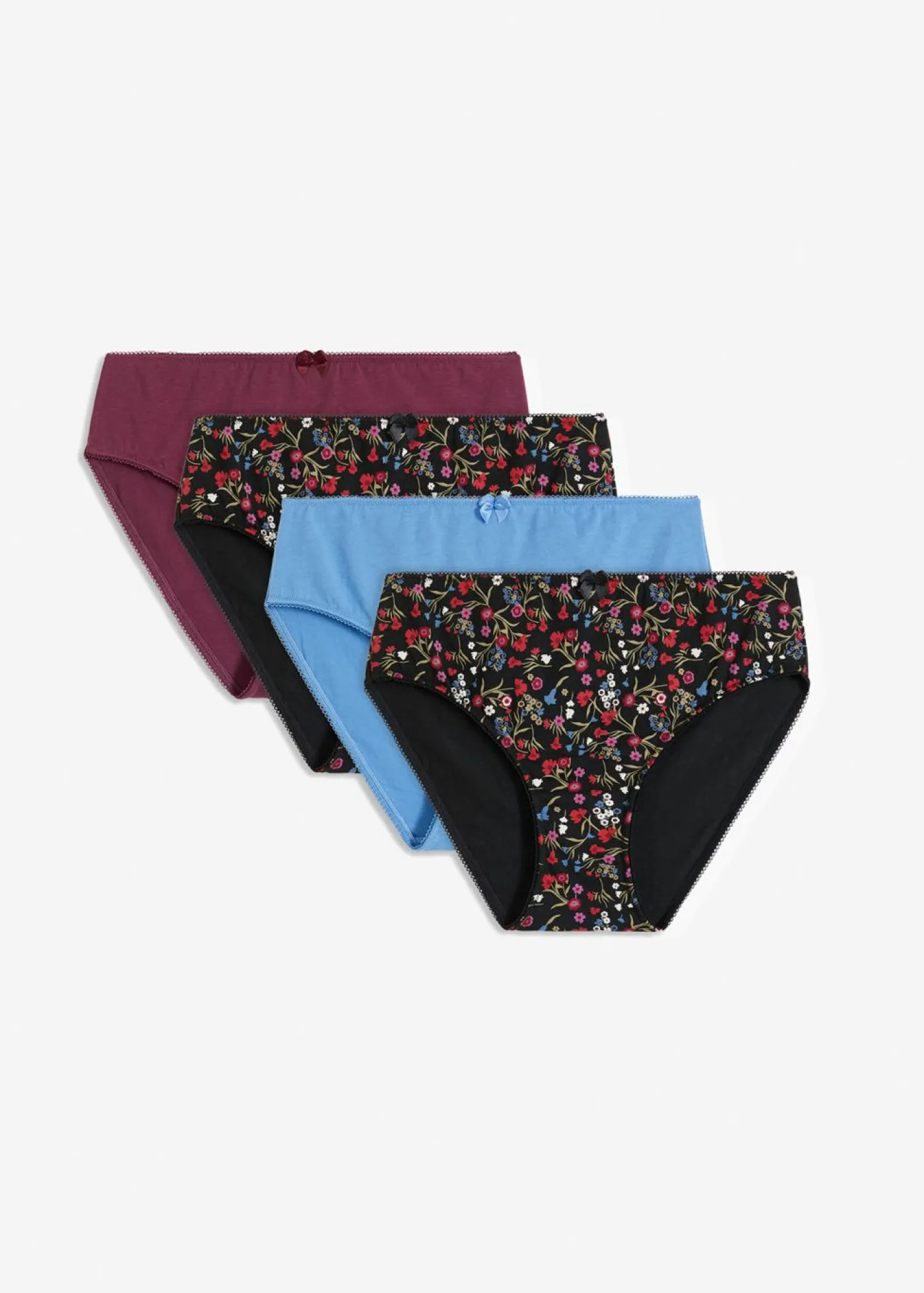 bonprix bonprix Braga con algodón orgánico (4 unidades) negro-caqui nuevo-berenjena-fresa-rojo atardecer-azul cristal-mora mate-blanco lana con flores Hot