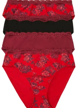 bonprix bonprix Braga con algodón orgánico (4 unidades) Rojo de flores + negro + rojo azalea New
