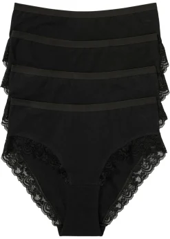 bonprix bonprix Braga con algodón orgánico y encaje (4 unidades) Negro Sale