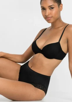bonprix bonprix Braga con algodón orgánico y encaje (4 unidades) Negro Sale