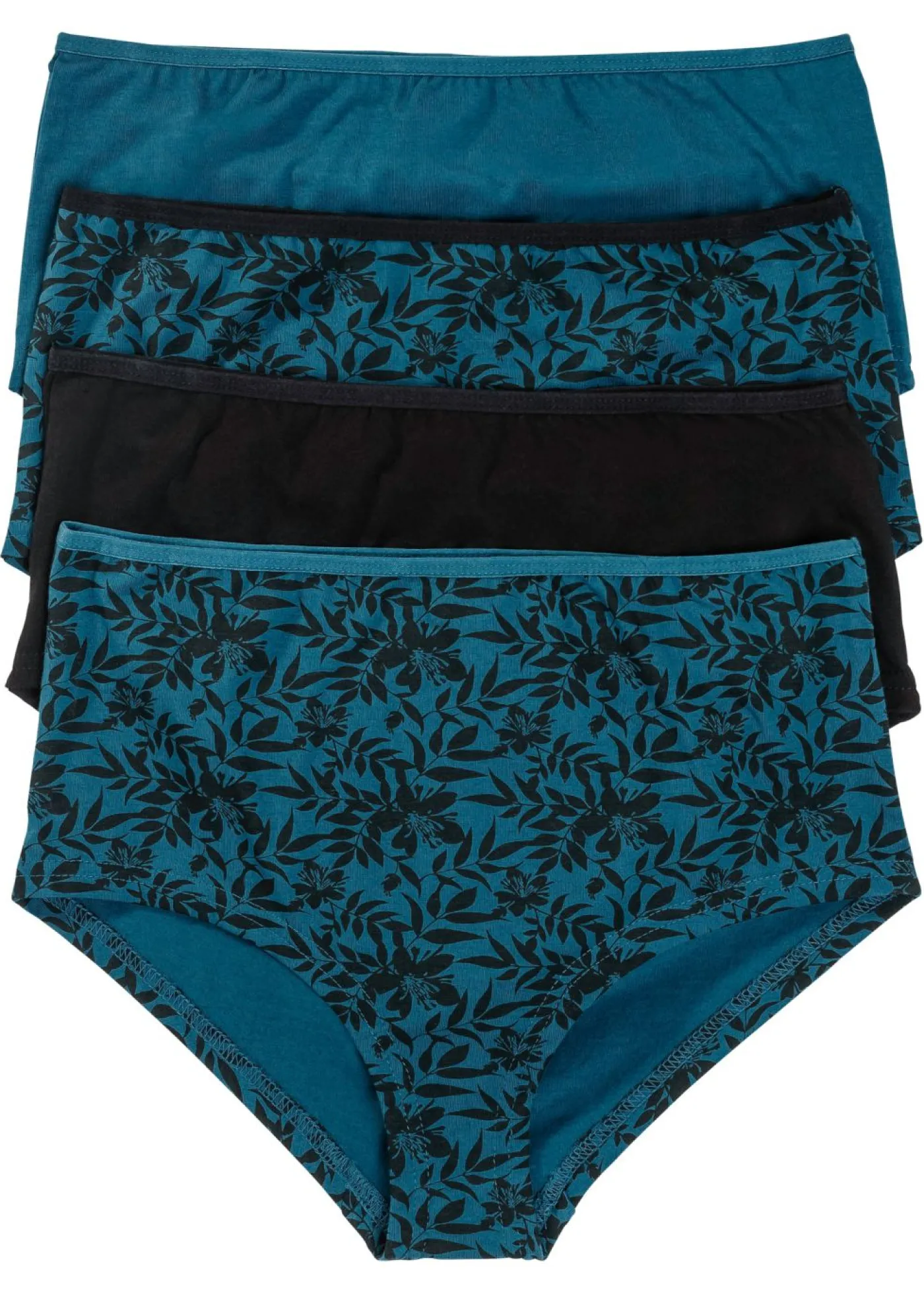 bonprix bonprix Braga con algodón orgánico (4 unidades) Negro/azul petróleo estampado Hot