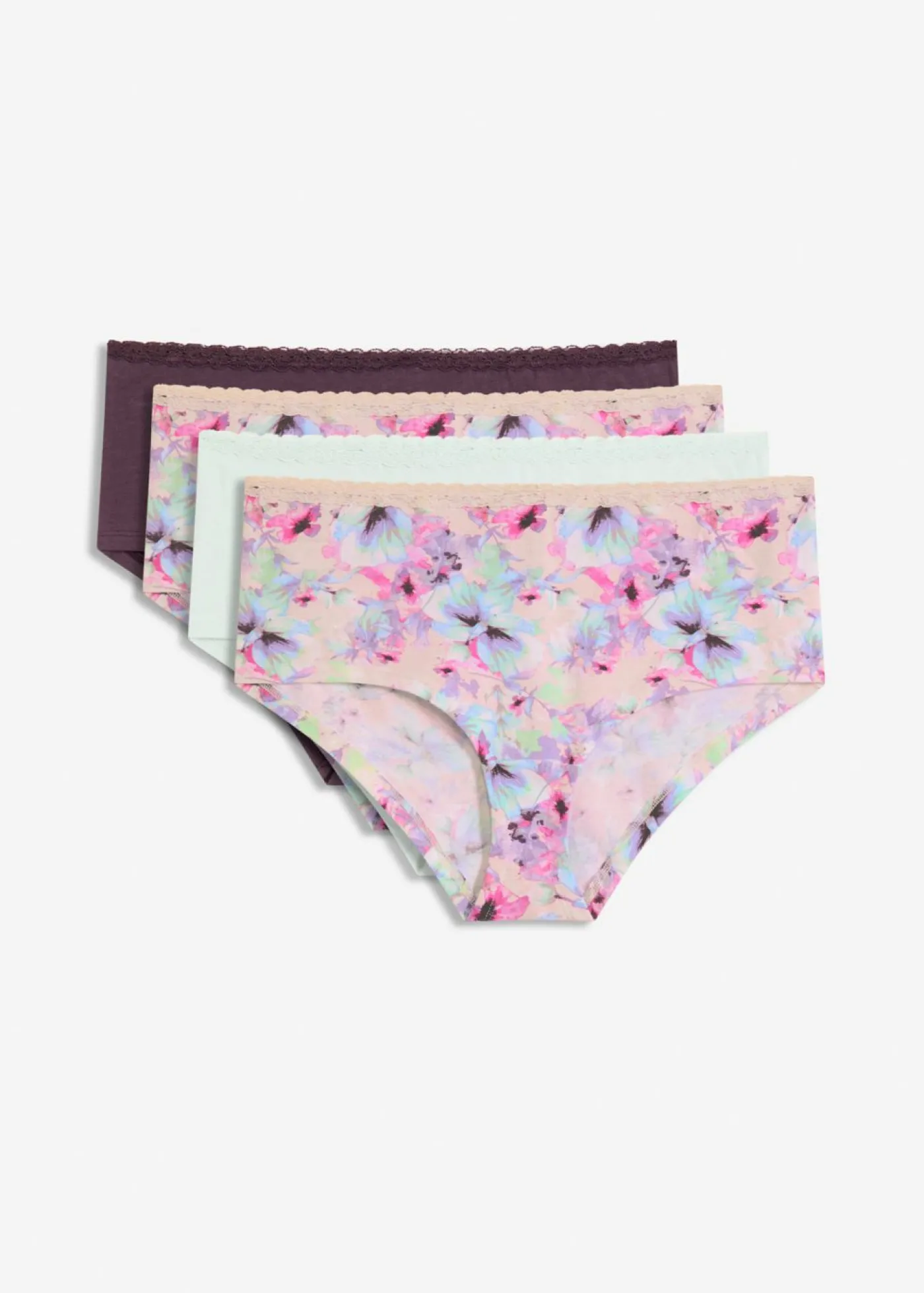 bonprix bonprix Braga con algodón orgánico (4 unidades) rosa pálido+mentol claro+baya con flores Best