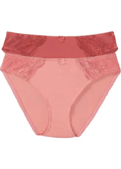 bonprix bonprix Braga con encaje delicado (2 unidades) Rojo ruibarbo/coral claro New