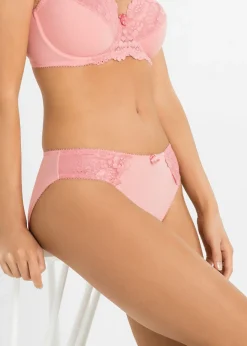 bonprix bonprix Braga con encaje delicado (2 unidades) Rojo ruibarbo/coral claro New