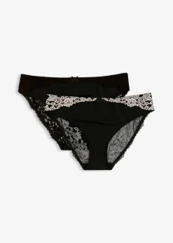 bonprix bonprix Braga con encaje delicado (2 unidades) Negro-blanco lana Sale