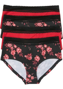 bonprix bonprix Braga con encaje y algodón orgánico (4 unidades) negro/rojo brillantecon flores