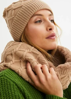 bonprix bonprix Braga de cuello y gorro (conjunto de 2 piezas) Marrón claro Discount