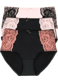bonprix bonprix Braga de microfibra con encaje (3 unidades) Negro-rosa Discount